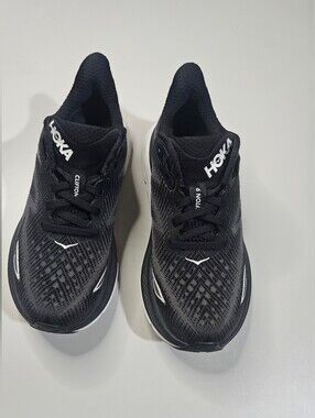 HOKA Clifton 9 Black/White Lace-Up Low Top Sneaker Running Shoes Unisex size 6B